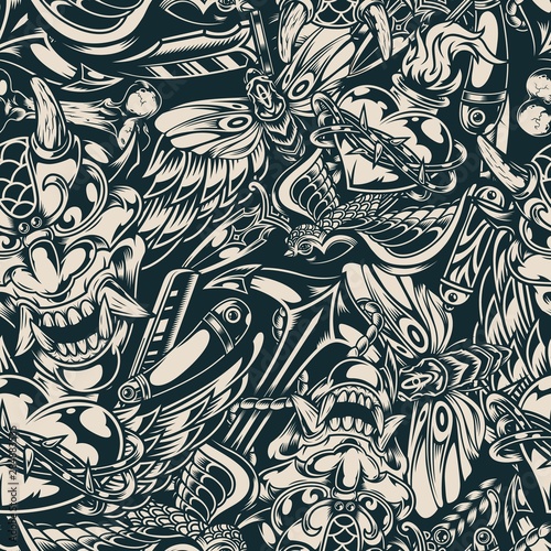 Vintage flash tattoos seamless pattern