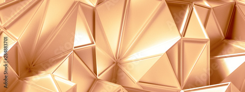 Golden background with crystals, triangles. 3d illustration, 3d rendering.