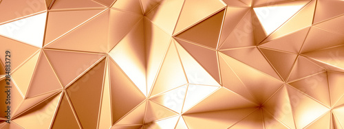 Golden background with crystals  triangles. 3d illustration  3d rendering.