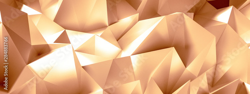 Fototapeta Naklejka Na Ścianę i Meble -  Golden background with crystals, triangles. 3d illustration, 3d rendering.