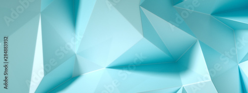 Blue, turquoise background with crystals, triangles. 3d illustration, 3d rendering.