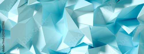 Blue, turquoise background with crystals, triangles. 3d illustration, 3d rendering.