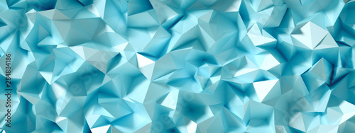 Blue, turquoise background with crystals, triangles. 3d illustration, 3d rendering.