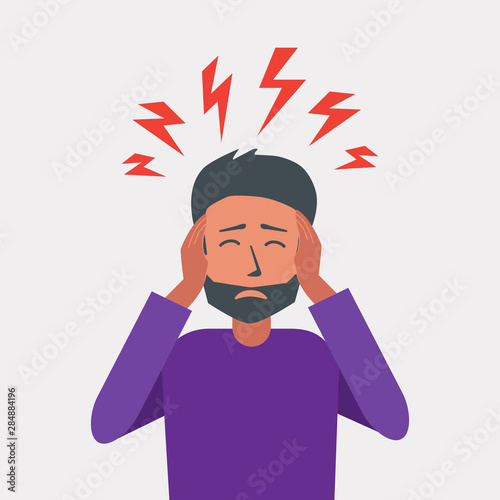 Headache attack, head pain, vector illustration.