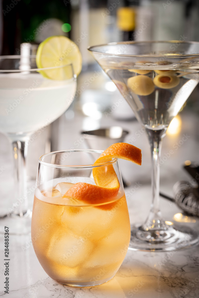 classic cocktails, old fashioned, daiquiri and martini