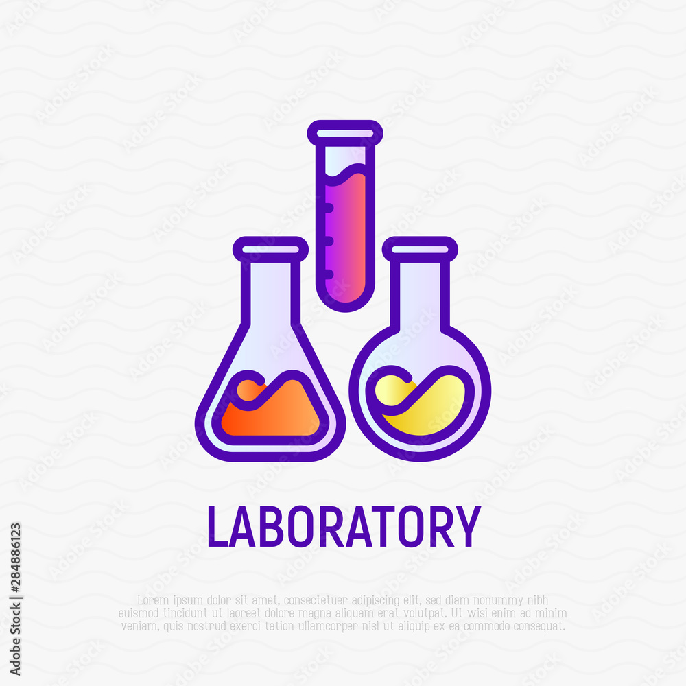 Laboratory symbol: test-tubes in different shapes. Thin line icon. Modern vector illustration for lab research. Laboratory symbol: test-tubes in different shapes. Thin line icon. Modern vector illustration for lab research.