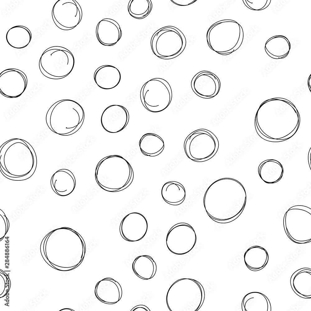 Circle doodles seamless pattern. Hand drawn round shapes texture background.