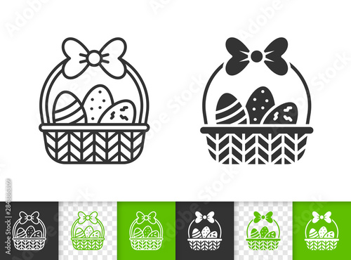 Easter egg basket simple black line vector icon
