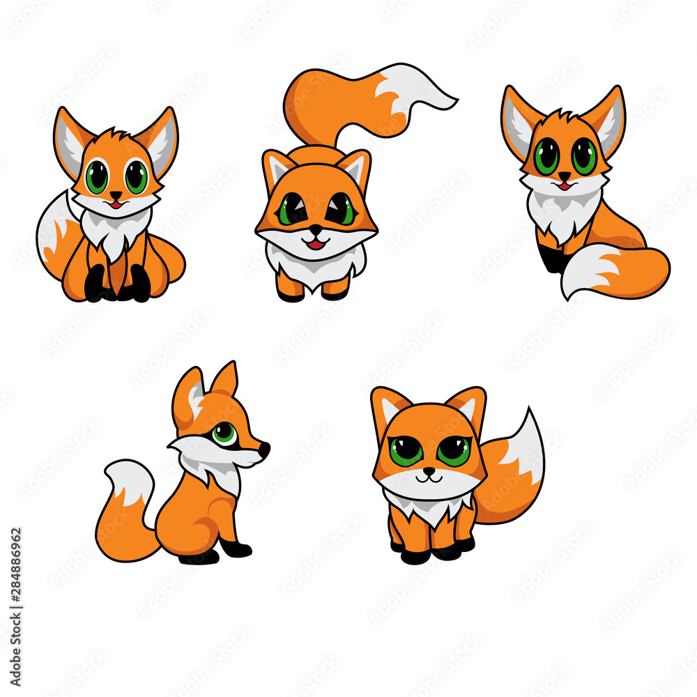 Set vector Cute fox cartoon