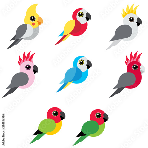 set flat parrot on white background © Roman