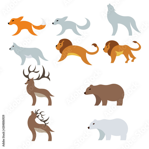 Animal set fox  wolf  bear  deer  lion