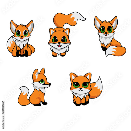 Set vector Cute fox cartoon