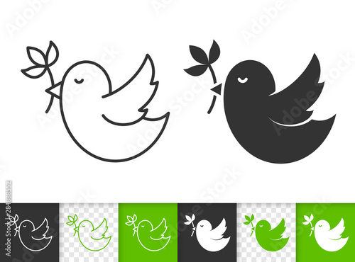 Bird with spring flower simple black vector icon