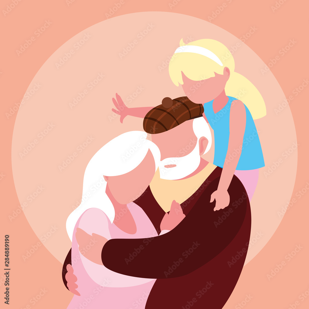 cute old couple hugged with granddaughter cute old couple hugged with granddaughter