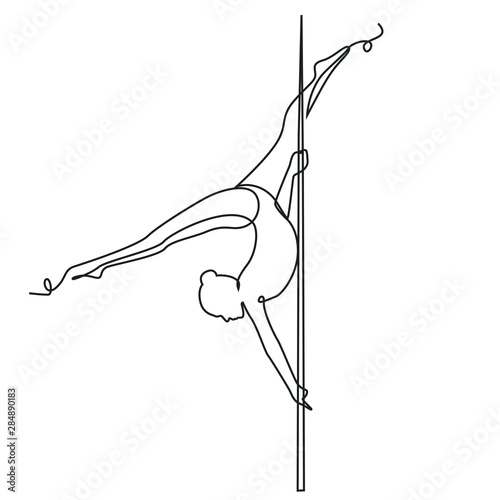 Girl performs exercises one line drawing on white isolated background. Vector illustration