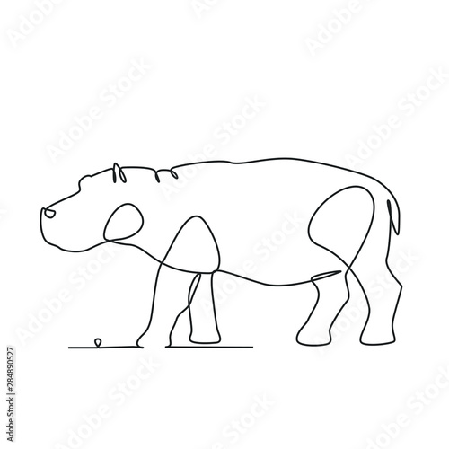 Hippo one line drawing on white isolated background. Vector illustration