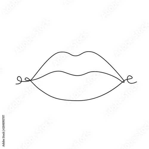Lips one line drawing on white isolated background. Vector illustration