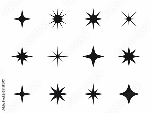 Black stars sparkles vector collection. Bright firework  decoration twinkle  shiny flash.