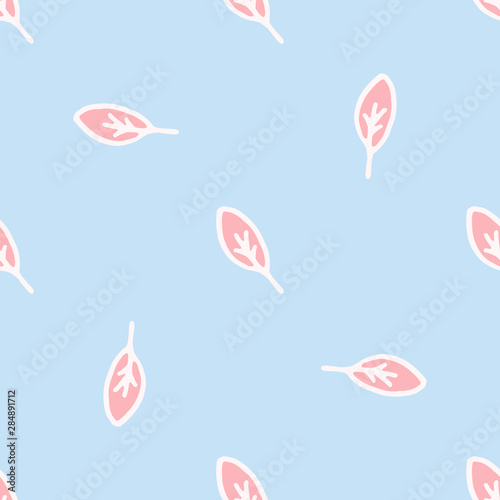 Seamless  blue pattern of leaves in the style of shabby chic.