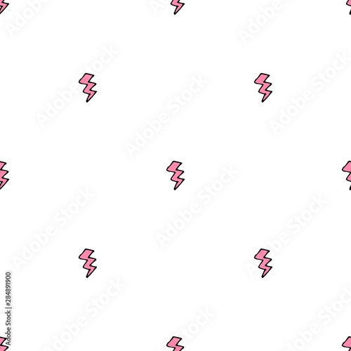 Cute pop art seamless white background with lightning pattern . Seamless design