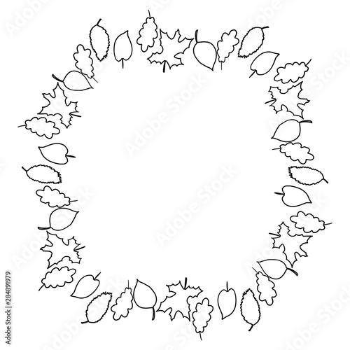 A wreath of fallen autumn leaves. Leaves in a circle on a white background.