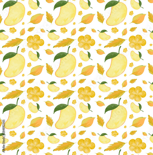Seamless background design with mango and yellow flowers