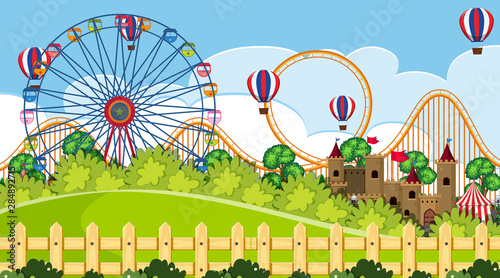 An outdoor scene with funfair