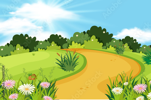 Background design of landscape with road in the park photo