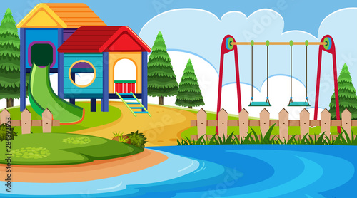 Landscape background design with playground in the park