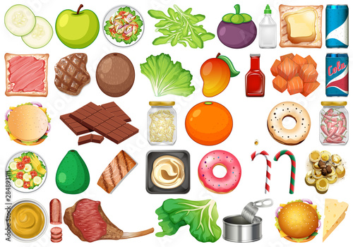 Set of isolated objects theme - fresh vegetables and desserts