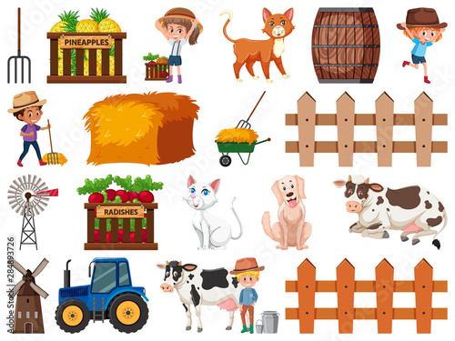 Large set of isolated farm objects