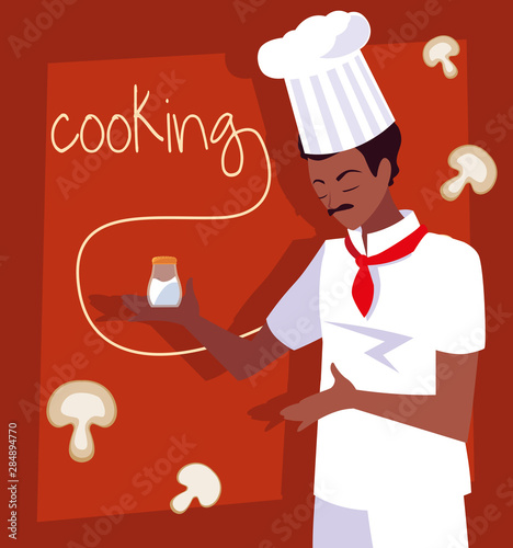 professional chef cooking with mushrooms