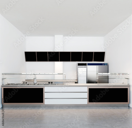 Empty food booth without vendor logo and name in a food hall, template, 3d rendering, 3d illustration