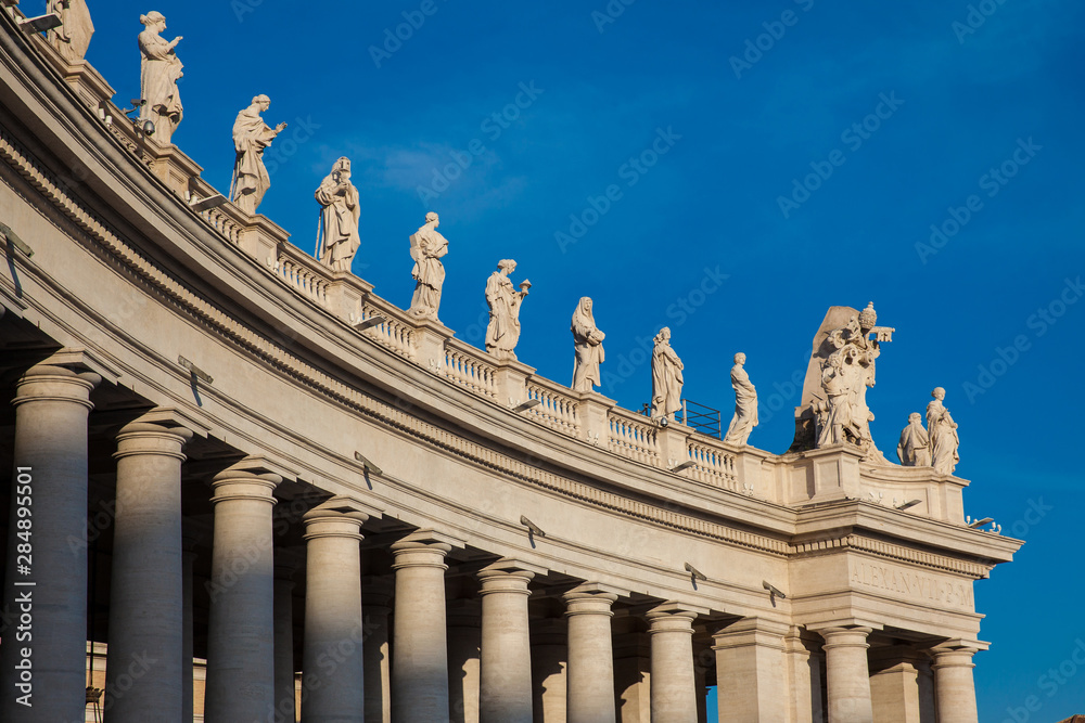 Detail of the Bernini Colonnade at Vatican City in a beautiful spring day