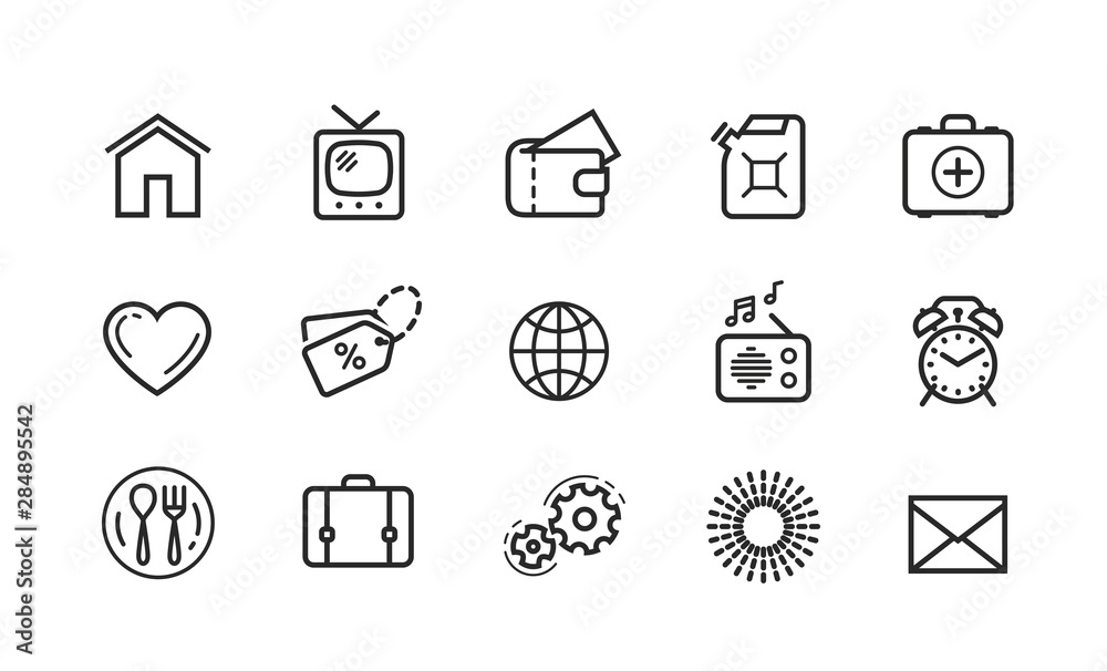 Line icons set. Collection vector black outline logo for mobile apps web or site design Line icons set. Collection vector black outline logo for mobile apps web or site design