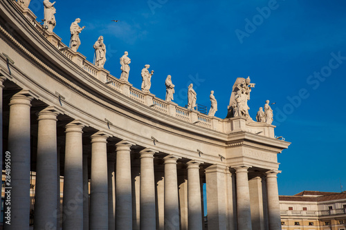 Detail of the Bernini Colonnade at Vatican City in a beautiful spring day