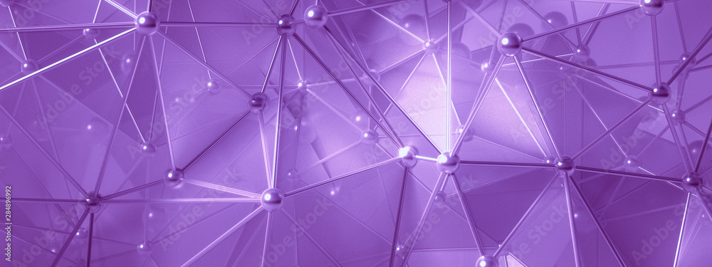 Magenta background with crystals, triangles. 3d illustration, 3d rendering.