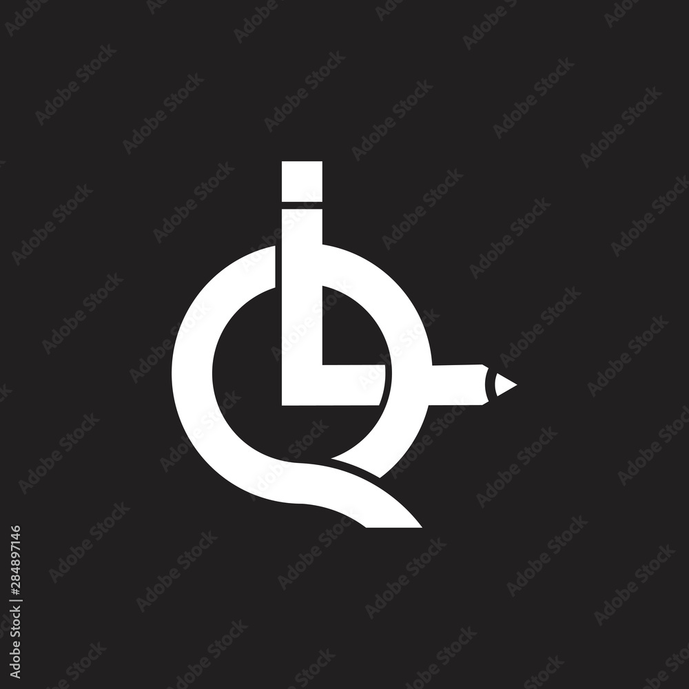 letters iq linked pencil design logo vector letters iq linked pencil design logo vector