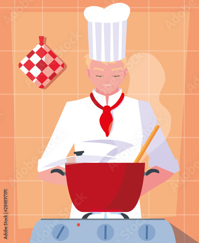 professional chef cooking in kitchen scene