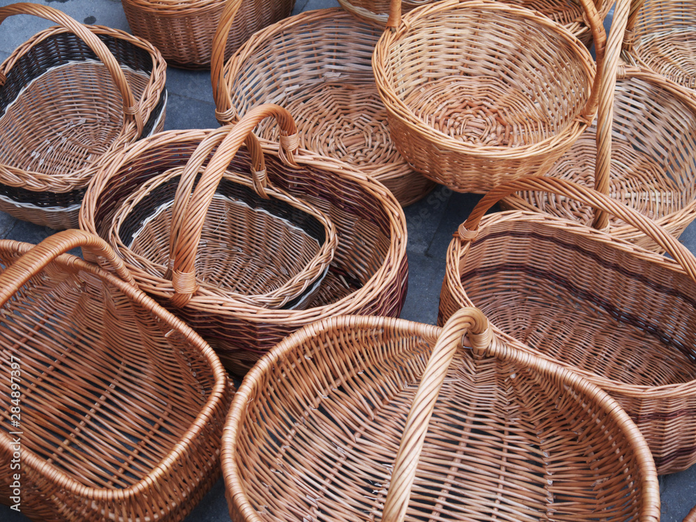 The photo of many baskets of willow twigs The photo of many baskets of willow twigs