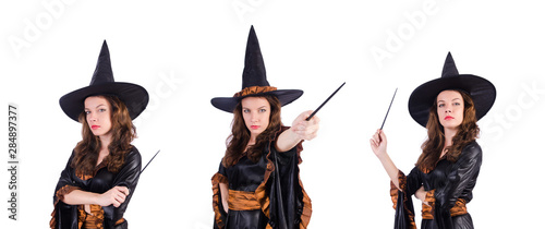 Witch with wand isolated on the white
