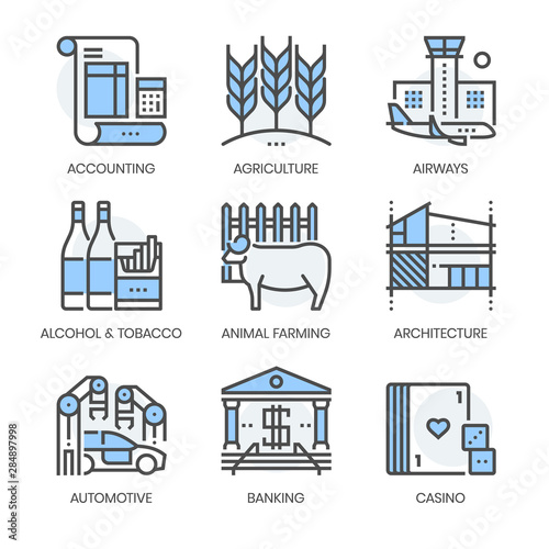 Industry related related, square line  color vector icon set for applications and website development. The icon set is pixelperfect with 64x64 grid. Crafted with precision and eye for quality. photo