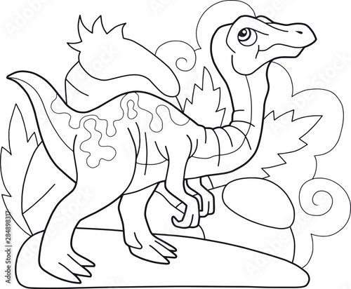 cartoon cute prehistoric dinosaur gallimimus, coloring book, funny illustration