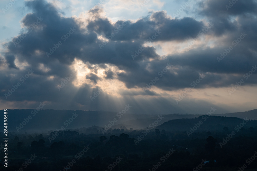 mountain layers sunset, tropical forest landscape view, Khao Yai National Park