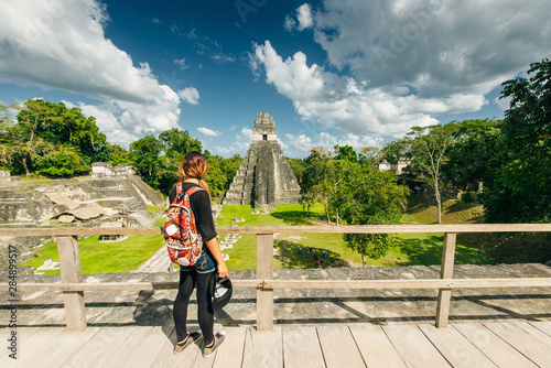 Картината върху платно TIKAL, GUATEMALA AUGUST tourist is looking at located in El Peten department, Tikal National Park