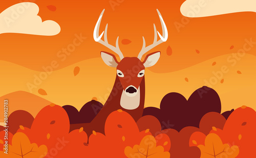 hello autumn poster with deer animal © djvstock