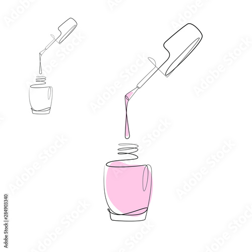 Nail varnish one line drawing on white isolated background for store, banner and business card. Linear art. Vector illustration 