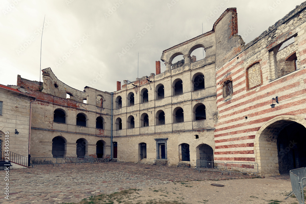 JANOWIEC - POLAND July 11 2019: Ruins of 16th century Kazimierz Dolny Castle defensive fortification Poland