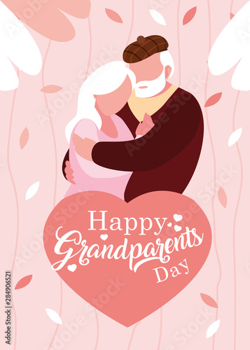 happy grandparents day poster with old couple hugged