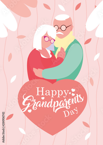 happy grandparents day poster with old couple hugged